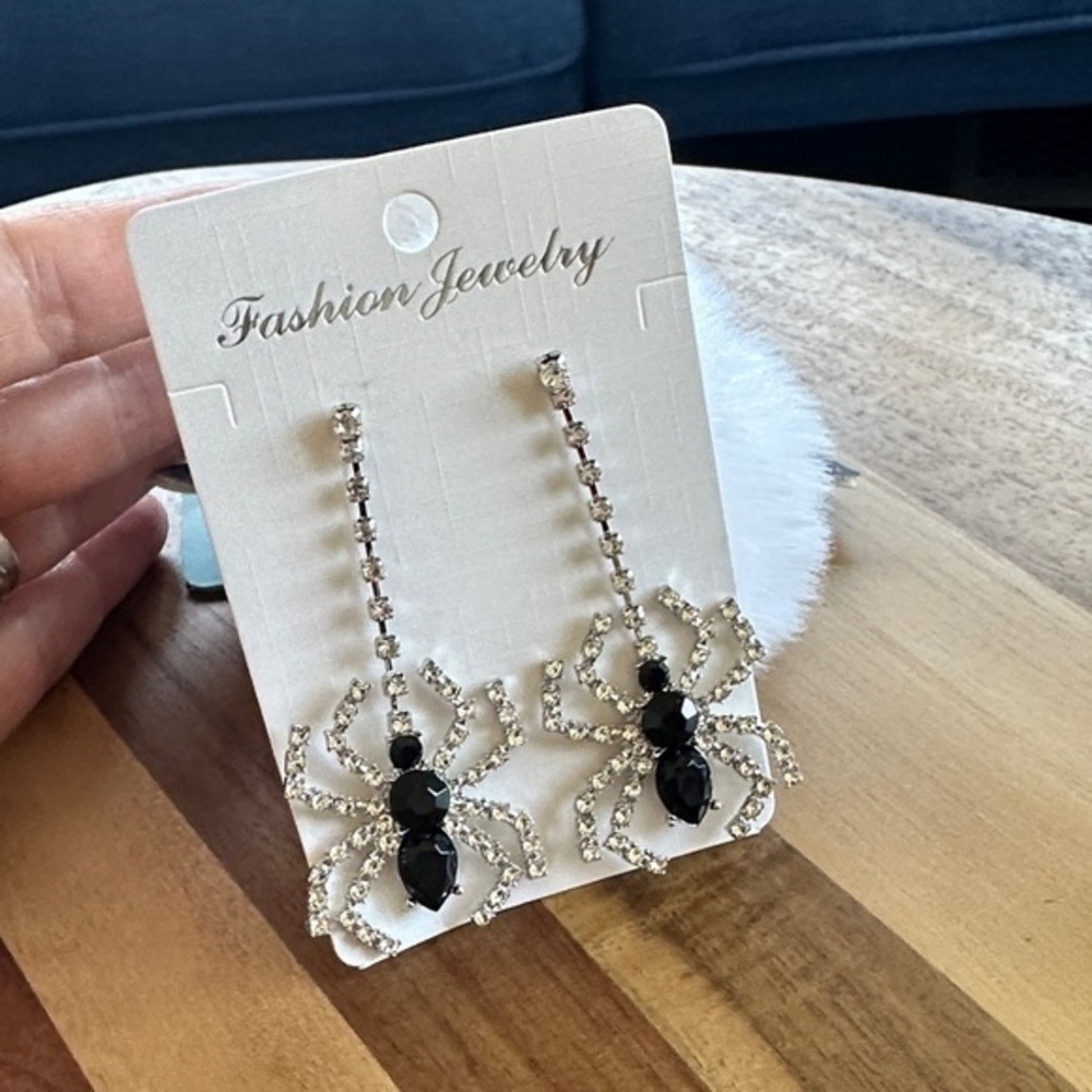 Black and Silver Spider Earrings